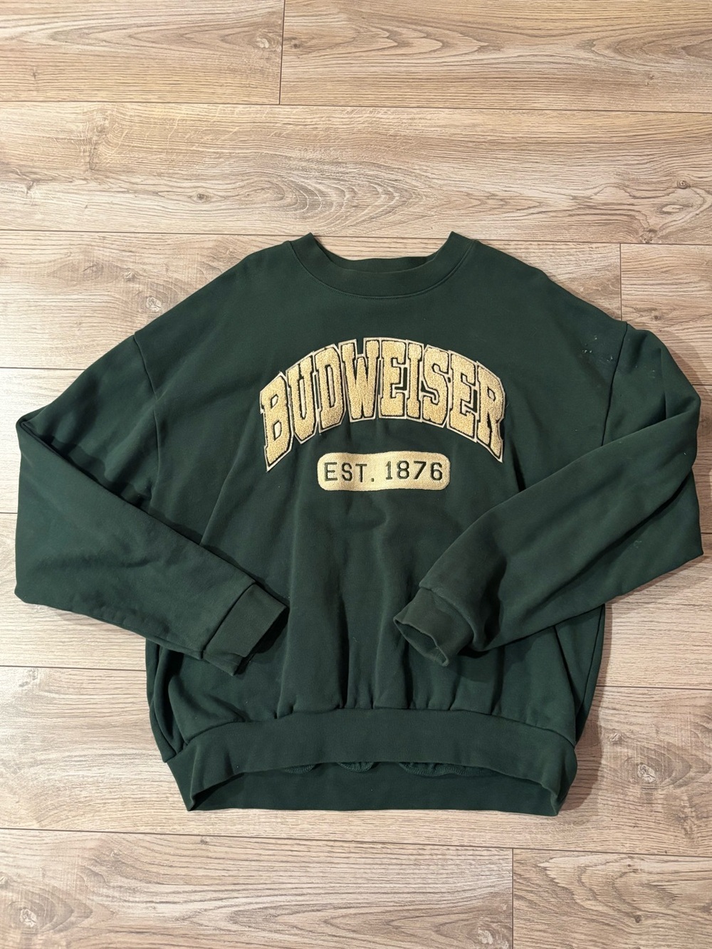 Budweiser Green Collegiate Graphic Crewneck Sweatshirt